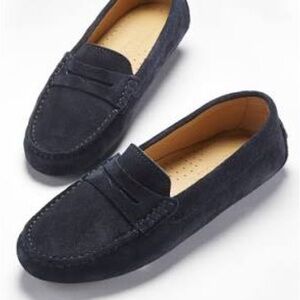 MAKE AN OFFER - LANDS END Dark Blue Suede Penny Loafers